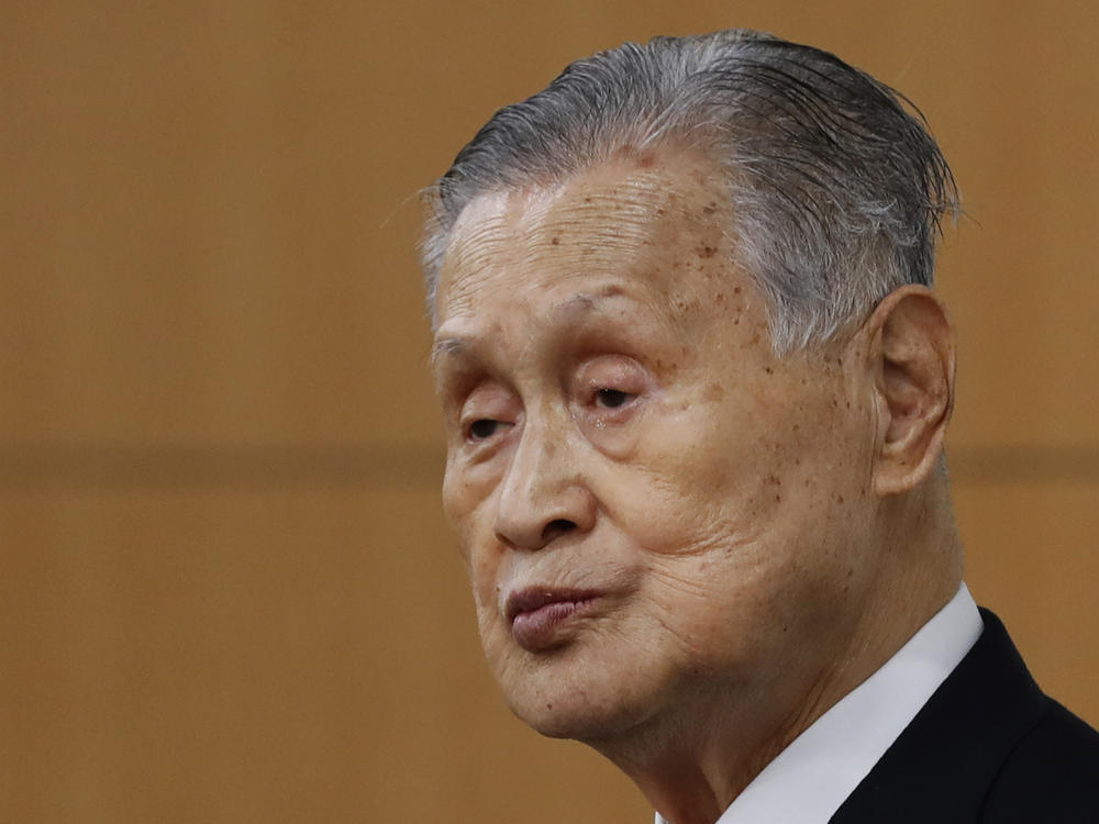 Yoshiro Mori, the president of the Tokyo Olympics organizing committee, listens to a question from a journalist during a news conference in Tokyo last week.