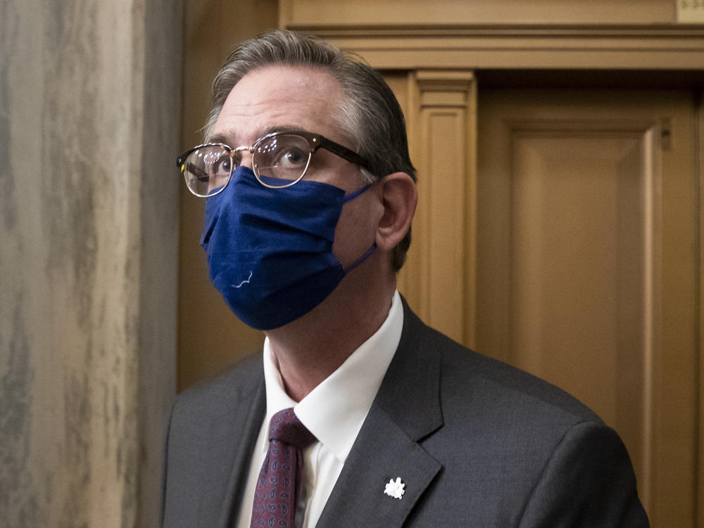 Bruce Castor, a lawyer for former President Donald Trump, is pictured on a break in the third day of the Trump's impeachment trial at the Capitol.
