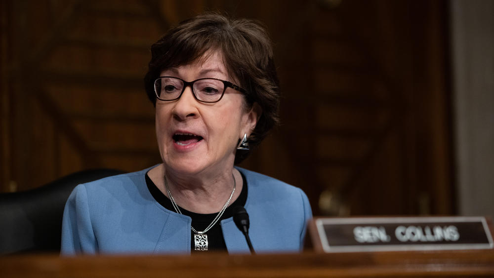 Sen. Susan Collins, seen here during a confirmation hearing on Feb. 4, had previously voted to acquit Trump during his first impeachment trial.