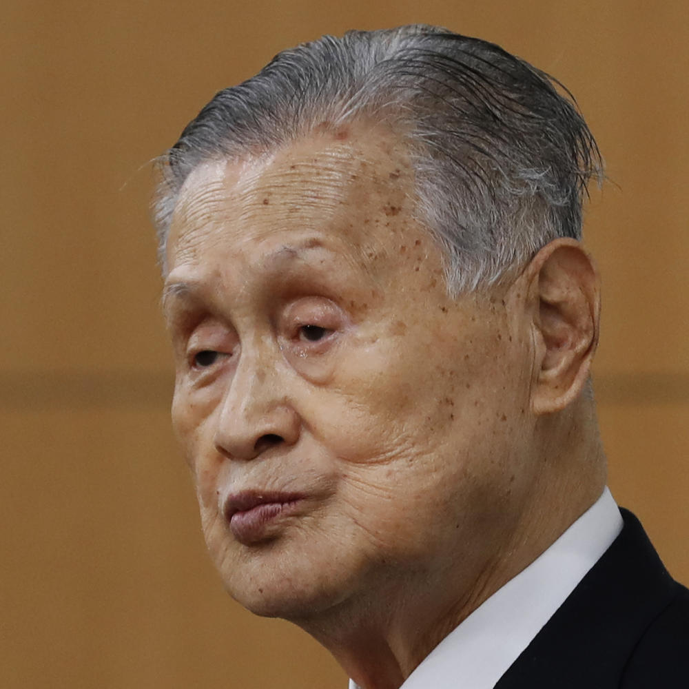 Yoshiro Mori, the former president of the Tokyo Olympic Organizing Committee, listens to a question from a journalist during a news conference in Tokyo Feb. 4.