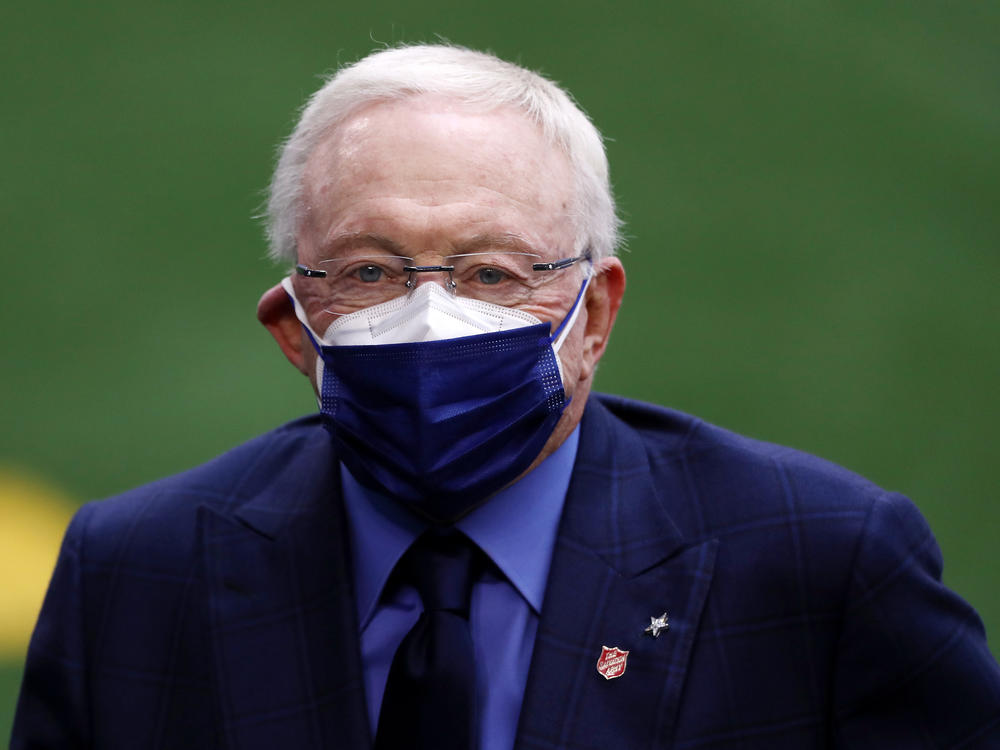 Jerry Jones, owner of the Dallas Cowboys, looks on prior to a game against the Pittsburgh Steelers at AT&T Stadium on Nov. 8, 2020, in Arlington, Texas. An oil company in which he is the majority shareholder said it had hit the 