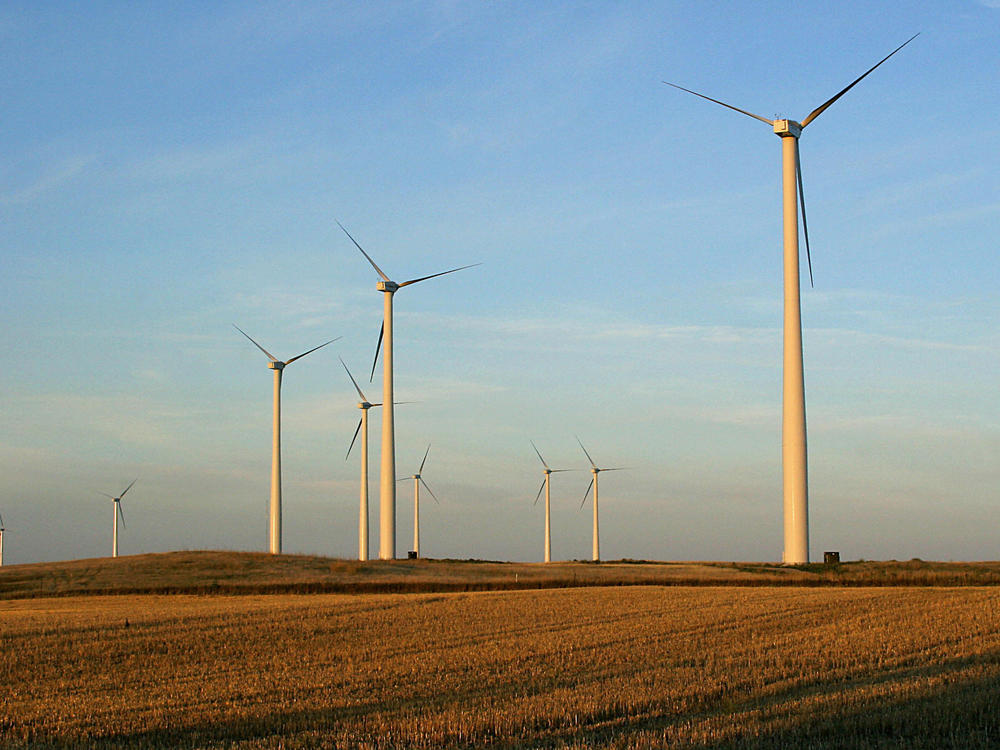 A windfarm near Velva, North Dakota. Two counties in the state have enacted drastic restrictions on new wind projects in an attempt to save coal mining jobs, despite protests from landowners who'd like to rent their land to wind energy companies.