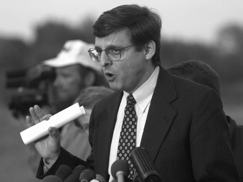 In this April 27, 1995, photo, Merrick Garland speaks to the media following a hearing for Oklahoma City bomber Timothy McVeigh. Garland was assigned to the case because 
