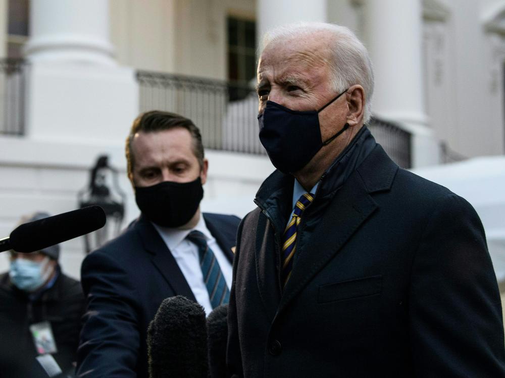 President Biden speaks to the press before departing the White House for Milwaukee on Tuesday.