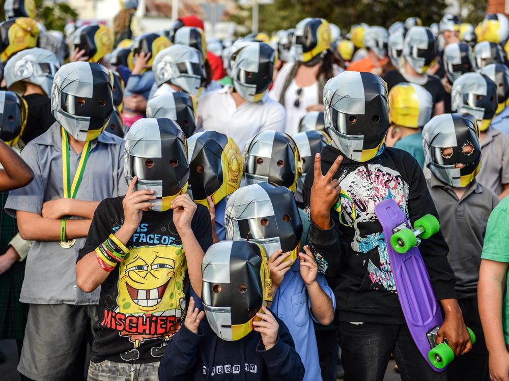 Fans photographed on the eve of Daft Punk's album launch, held in the tiny Australian town of Wee Waa, on May 17, 2013.