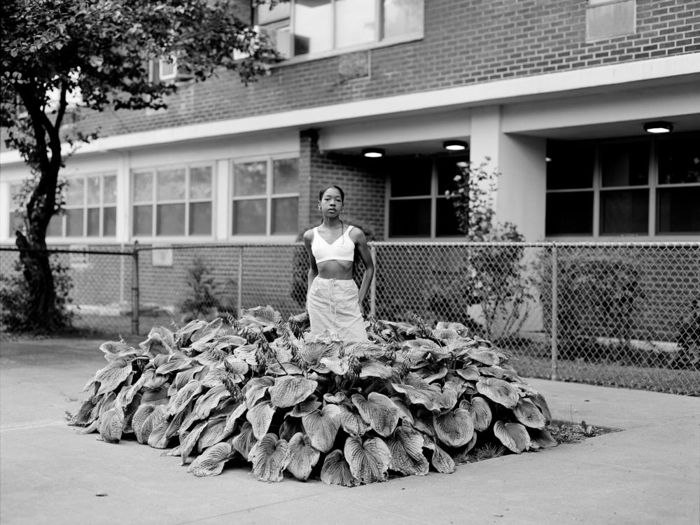 Chanell Stone photographs places like overgrown lots and green spaces at public housing projects, often including herself in the frame. Above, 