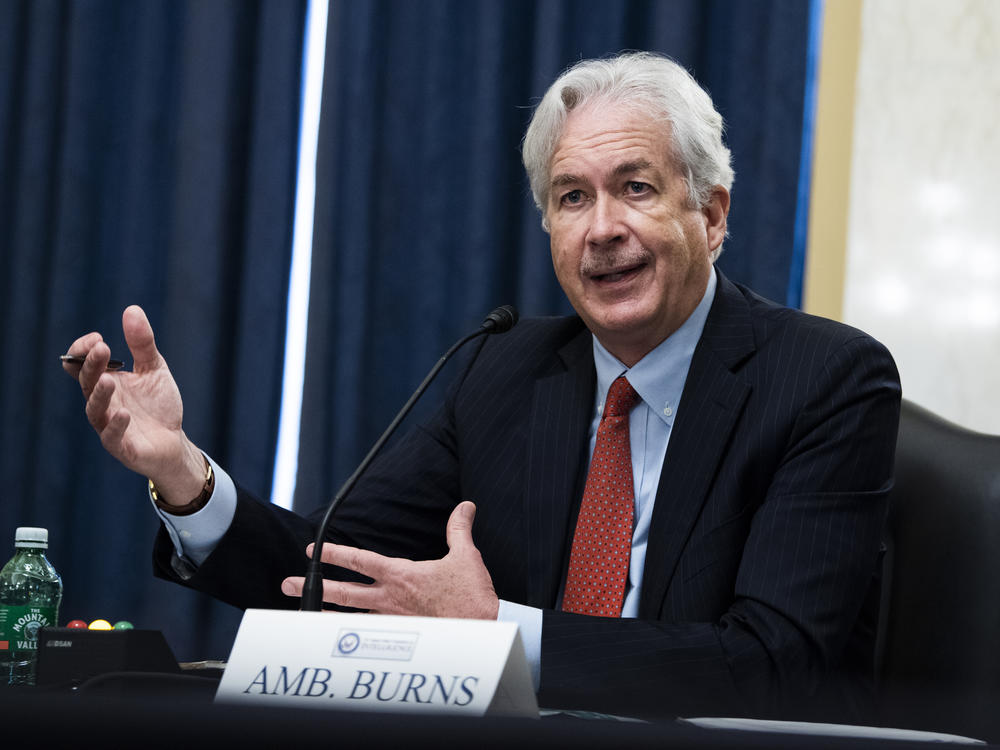 William Burns, President Biden's nominee for CIA director, testifies before the Senate Intelligence Committee on Wednesday. Burns served more than 30 years at the State Department and would be the first career diplomat to lead the spy agency.