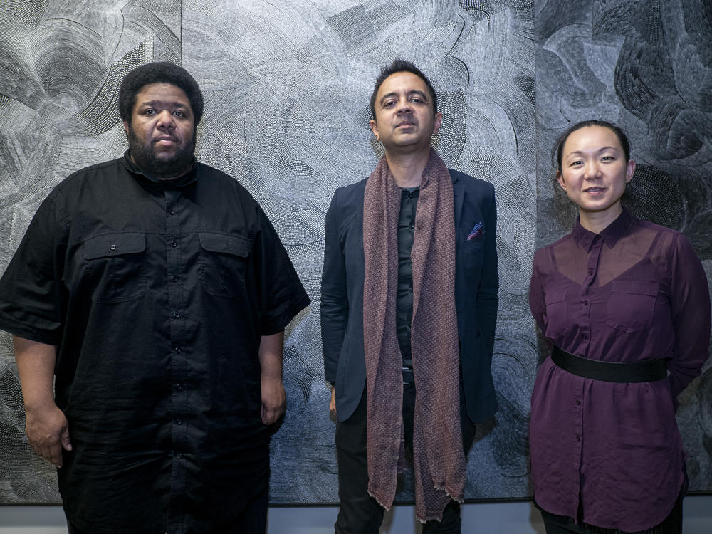 From left: Tyshawn Sorey, Vijay Iyer and Linda May Han Oh. The trio, Iyer's newest, collaborated on the album <em>Uneasy</em>.
