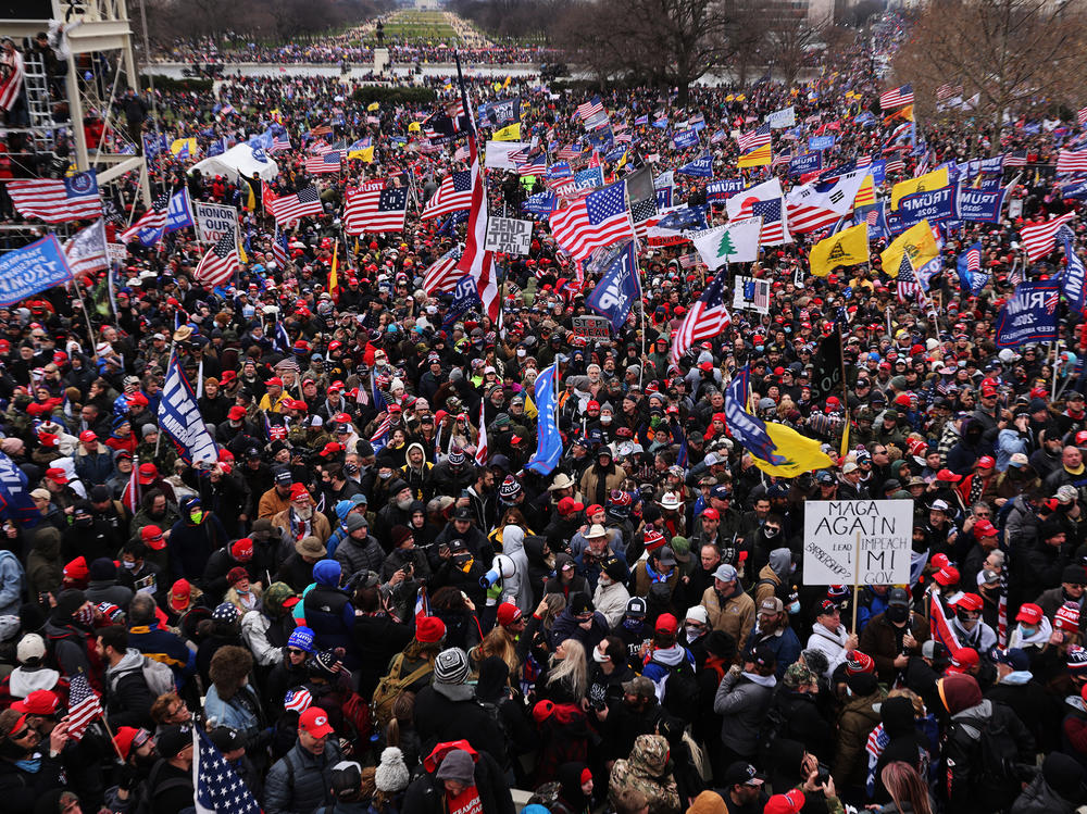 Thousands of Trump supporters gather outside the U.S. Capitol following a Stop the Steal rally on Jan. 6. They stormed the historic building, breaking windows and clashing with police. Nearly two months later, some 250 rioters are facing charges, including Richard Michetti of Pennsylvania, whose ex-girlfriend turned him in.