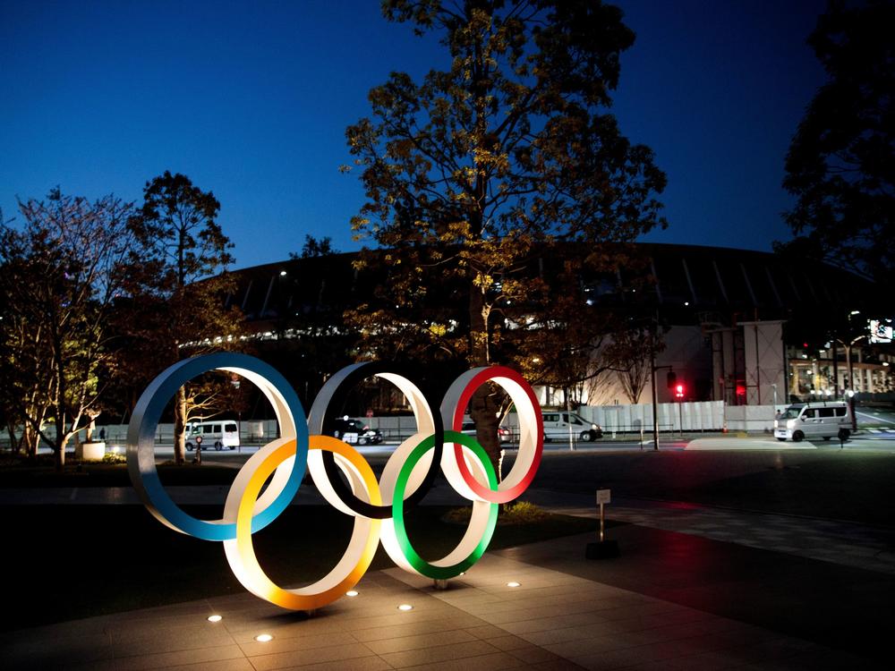The Olympic rings displayed outside the National Stadium, a venue for the 2020 Olympic Games, in Tokyo last year. The Games have been delayed until 2021 because of the coronavirus.