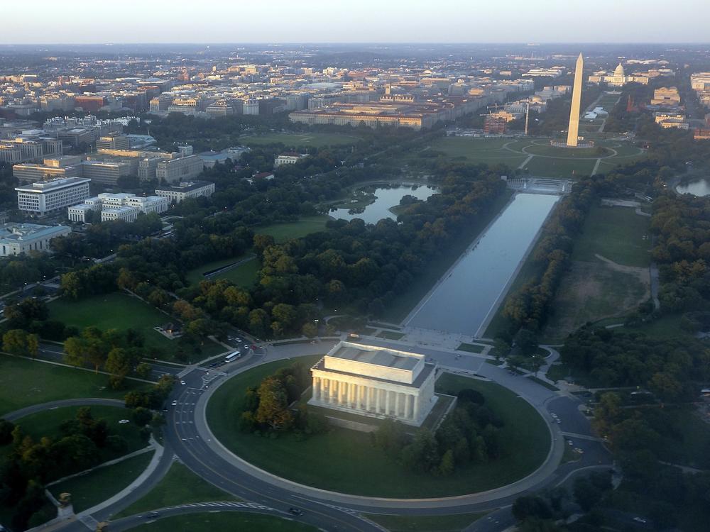 The skyline of Washington, D.C., including the Lincoln Memorial, Washington Monument, U.S. Capitol and National Mall, as seen on June 15, 2014.