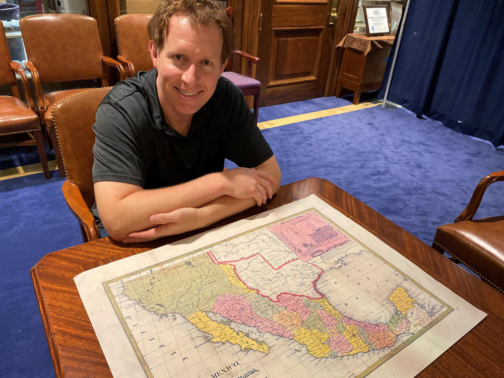 Kyle Ainsworth, project director of the Texas Runaway Slave Project, searches for notices about fugitive slaves in 19th-century Texas newspapers. His project is housed at the East Texas Research Center at Stephen F. Austin State University.
