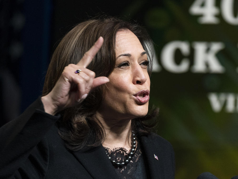 Vice President Harris speaks at the 40th Annual Black History Month virtual celebration, at the Eisenhower Executive Office Building on Saturday.