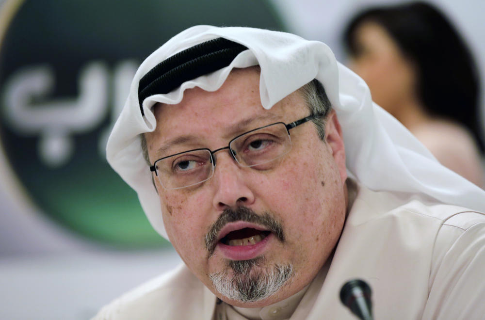 In 2014 file photo, Saudi journalist Jamal Khashoggi speaks during a press conference in Bahrain. Khashoggi was killed at the Saudi consulate in Istanbul, Turkey, in 2018.