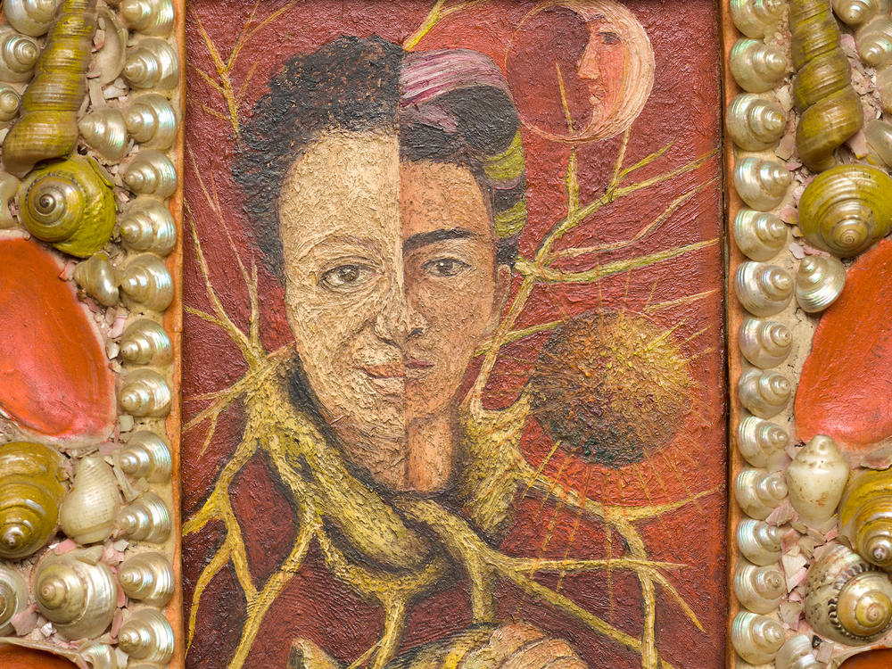 Frida Kahlo,<em> Diego and Frida 1929 – 1944,</em> 1944, oil on masonite with original painted shell frame, private collection, courtesy Galería Arvi