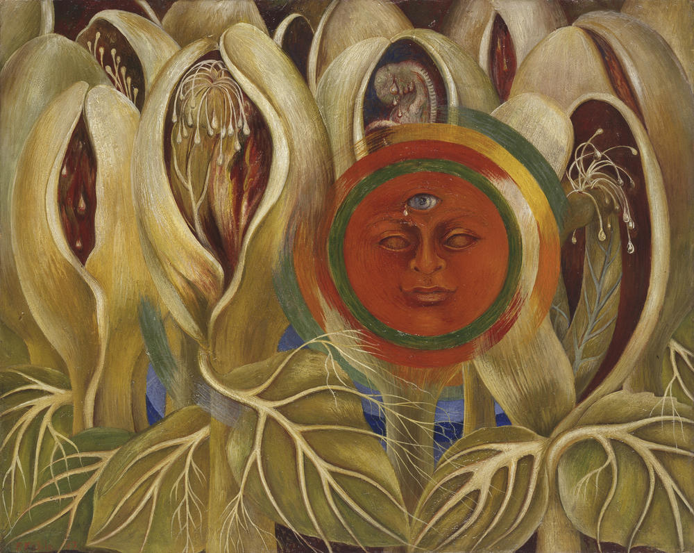 Frida Kahlo, <em>Sun and Life,</em> 1947, oil on masonite, private collection, courtesy Galería Arvil