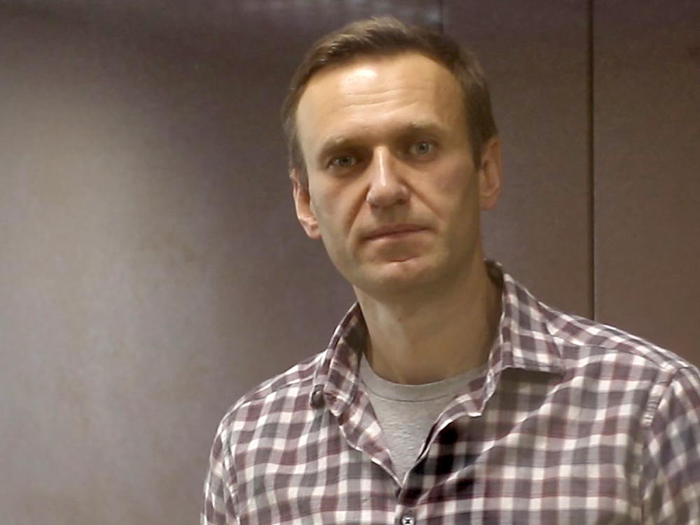Russian opposition activist Alexei Navalny during a court hearing in Moscow last month. Navalny, who was poisoned last year, was jailed in Russia upon his return from medical treatment in Germany.