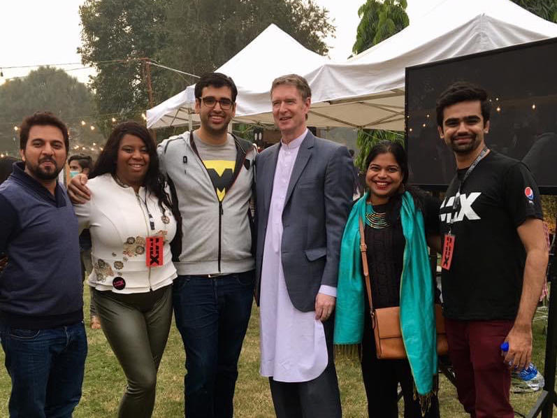 U.S. Consulate Lahore staff and participants including Maryum Saifee, second from right, in the ATX+PAK entrepreneurship program at the Mix festival in Lahore, Pakistan, an event inspired by Austin's SXSW events.