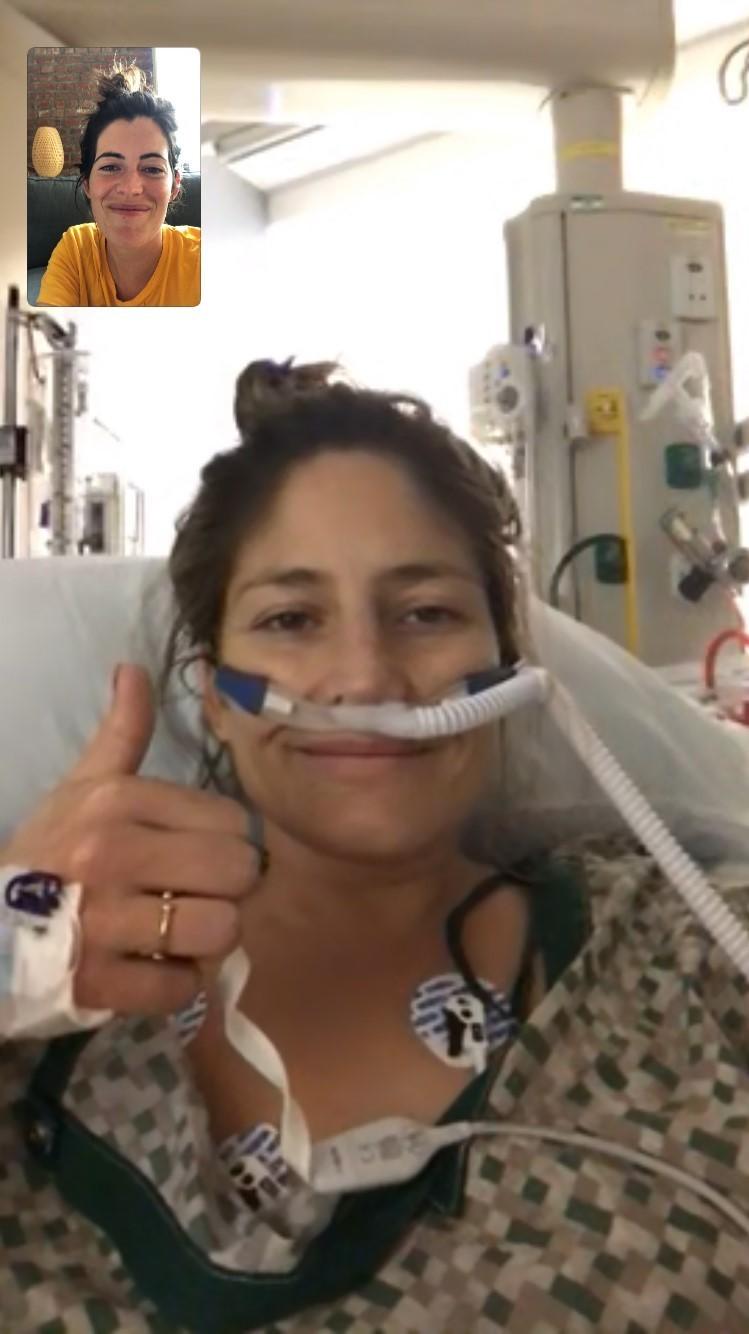 Audrey looked exhausted in the video call with Kelsey, but she still managed to smile.