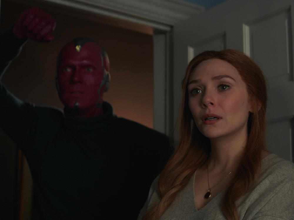 Paul Bettany and Elizabeth Olsen in <em>WandaVision</em>.
