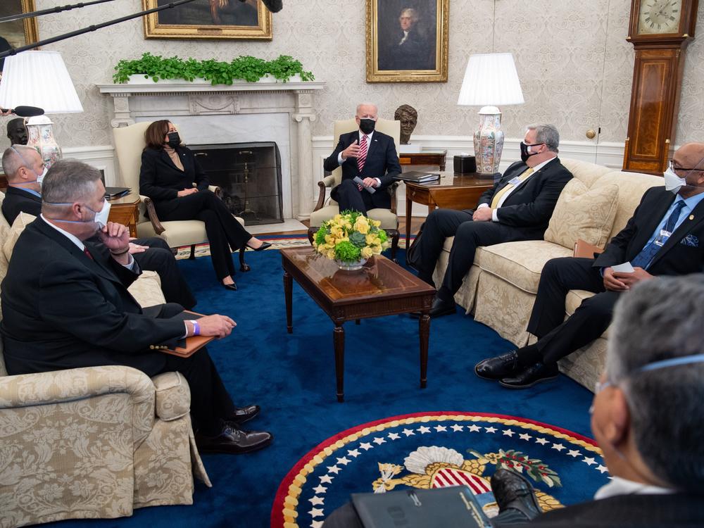 President Biden and Vice President Harris invited 10 labor leaders into the Oval Office in mid-February. Biden has pledged to be the most labor-friendly president ever.