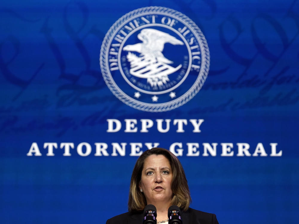 Deputy Attorney General nominee Lisa Monaco speaks during an event with then-President-elect Joe Biden in Wilmington, Del., on Jan. 7. Her confirmation hearing is on Tuesday.