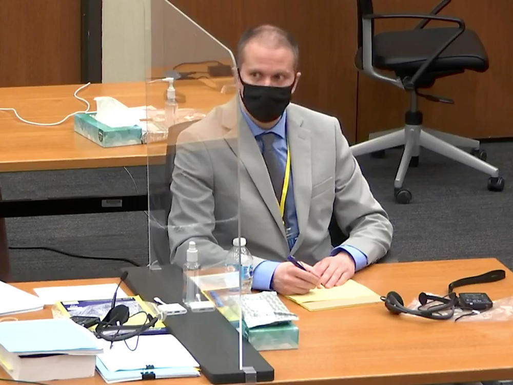 A screenshot from Minnesota Public Radio's live Facebook video feed of jury selection in the trial of former Minneapolis police officer Derek Chauvin.