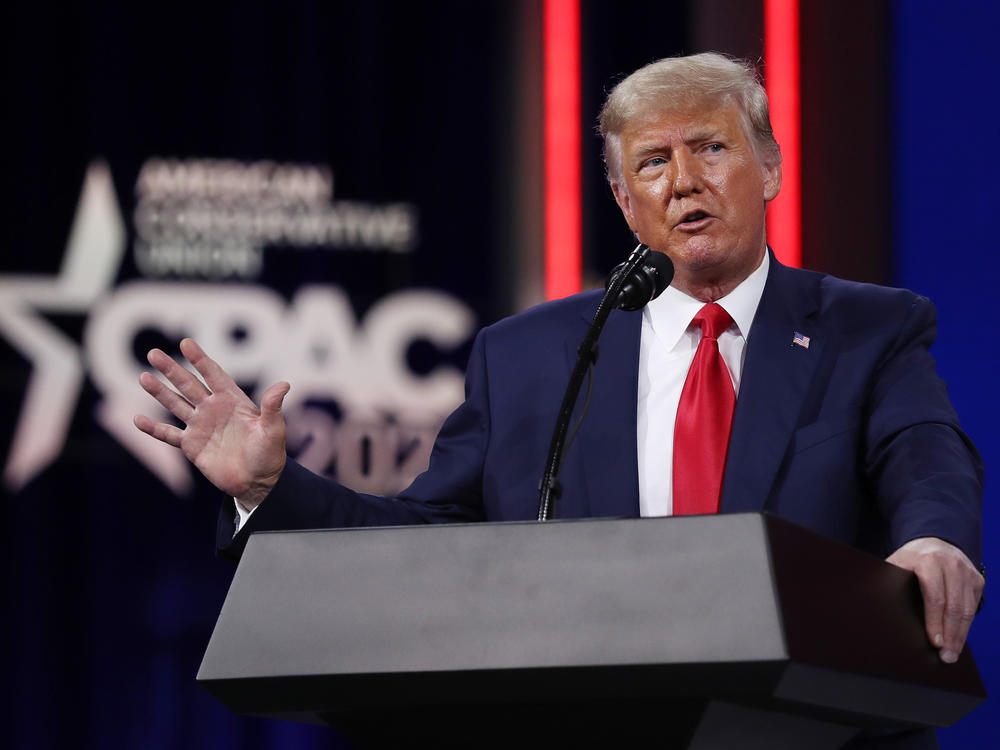 Former President Donald Trump addresses the Conservative Political Action Conference late last month. Trump is urging his supporters to donate to his political action committee, rather than the Republican Party.