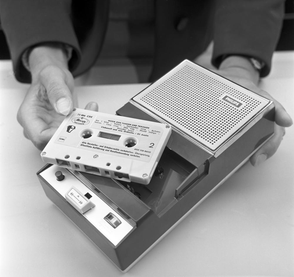 A Philips cassette tape is shown in 1965. Lou Ottens, who led the invention of the first cassette tape, has died at 94.