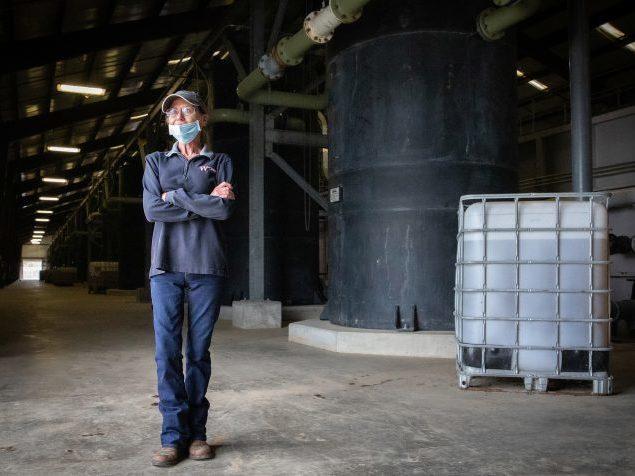 West Monroe Environmental Quality Manager Terry Emory stands in front of a multi-faceted wastewater treatment plant that ships clean water to a nearby paper mill. That partnership has cut down on industrial overuse of the region's precious groundwater resources.