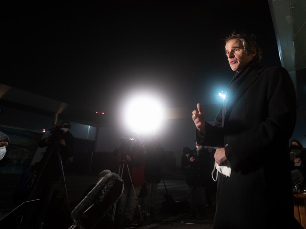 Rafael Grossi spoke to the media last month after working out a last-minute agreement with Iran over nuclear inspections.