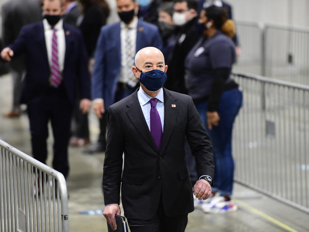 U.S. Secretary of Homeland Security Alejandro Mayorkas, seen here on March 2 at a FEMA community vaccination center in Philadelphia, announced Saturday the agency will assist with the influx of migrant children at the U.S. southern border.