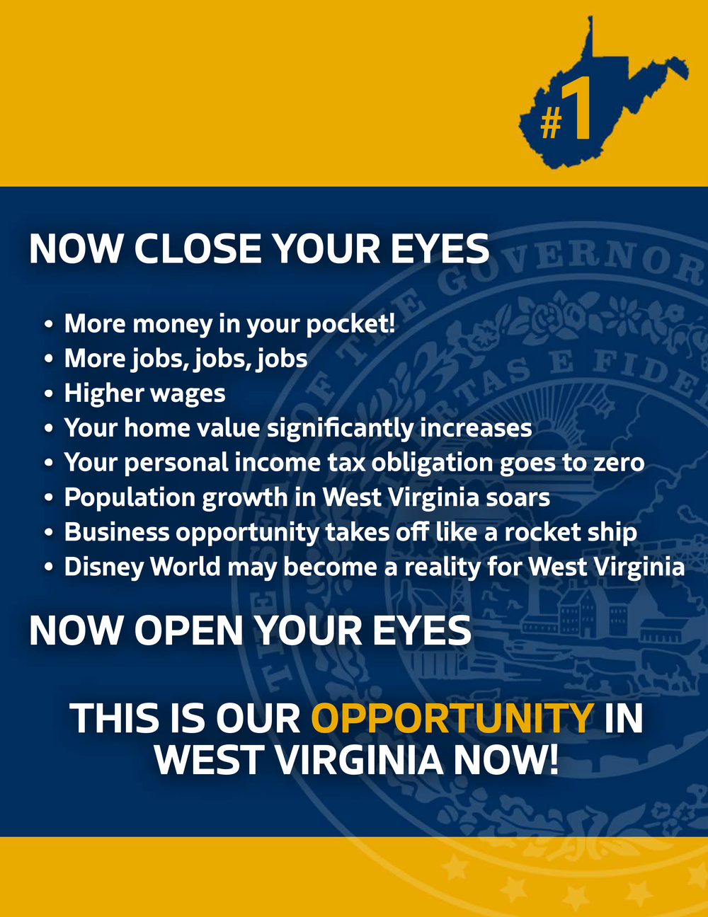 Part of the marketing plan for Gov. Jim Justice's bill to reduce West Virginia's income taxes in order to grow the state's population. The governor is pushing 