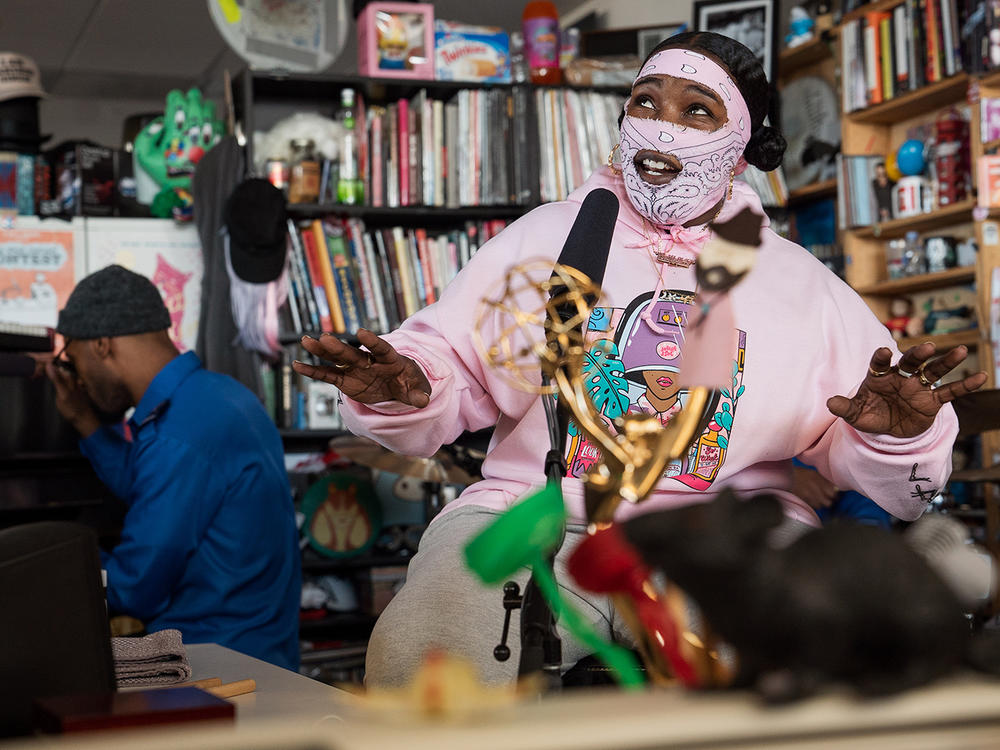 Leikeli47 performs a Tiny Desk Concert on Feb. 8, 2019 (Amr Alfiky/NPR).