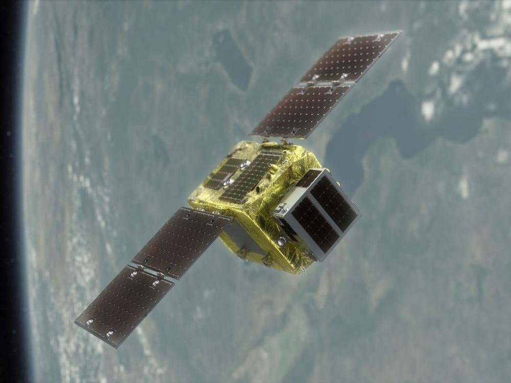 A rendering showing ELSA-d's concept of operations. The mission aims to demonstrate technology that could help clear space debris.