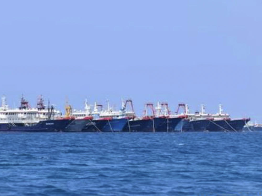 Some of the 220 Chinese vessels are seen moored in early March at the Whitsun Reef in the South China Sea.