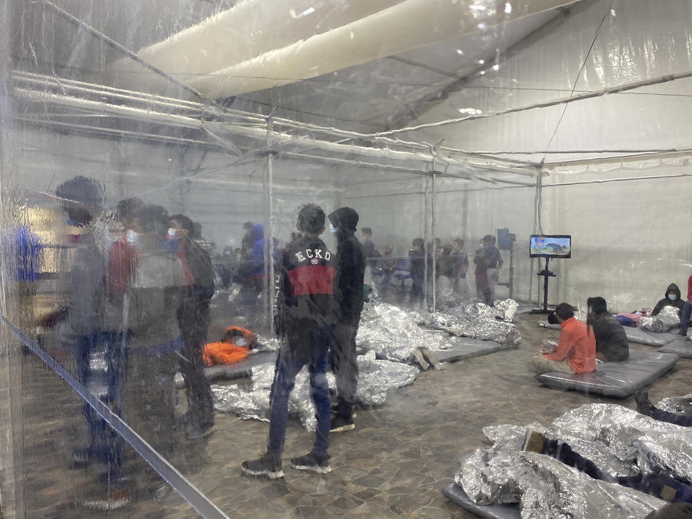 Children are detained in a Customs and Border Protection temporary overflow facility in Donna, Texas on March 20. President Biden's administration faces mounting criticism for refusing to allow outside observers into facilities that are detaining thousands of migrant children.