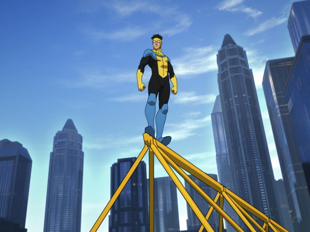 Young Mark Grayson (voiced by Steven Yeun) follows in his father's footsteps and adopts the heroic identity of Invincible in the Amazon Prime animated series.