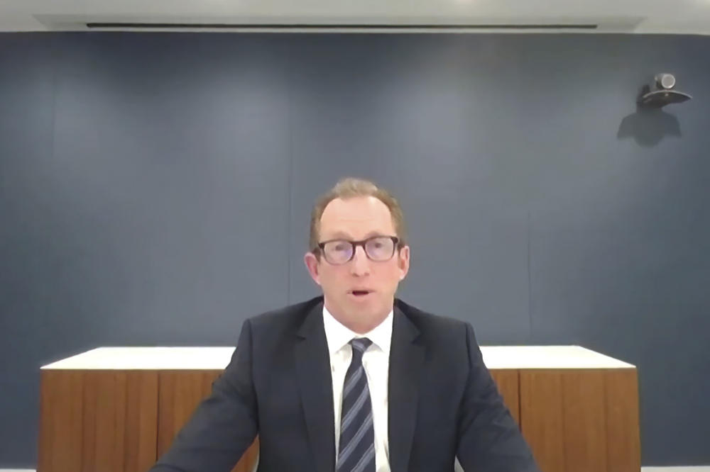 Purdue Pharma CEO Craig Landau testifies via video to a House Oversight Committee hearing on Dec. 17, 2020. Members of the family that owns OxyContin maker Purdue Pharma have acknowledged the drug had a role in the opioid crisis but have stopped short of apologizing or admitting wrongdoing.