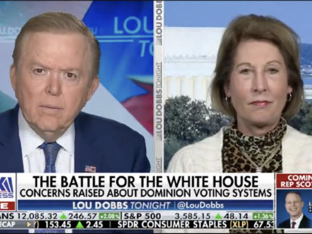 A lawsuit from Dominion Voting Systems highlights election claims that Trump attorney Sidney Powell made on Lou Dobbs' Fox Business program. The suit includes a photo of one appearance that bore the on-screen headline, 