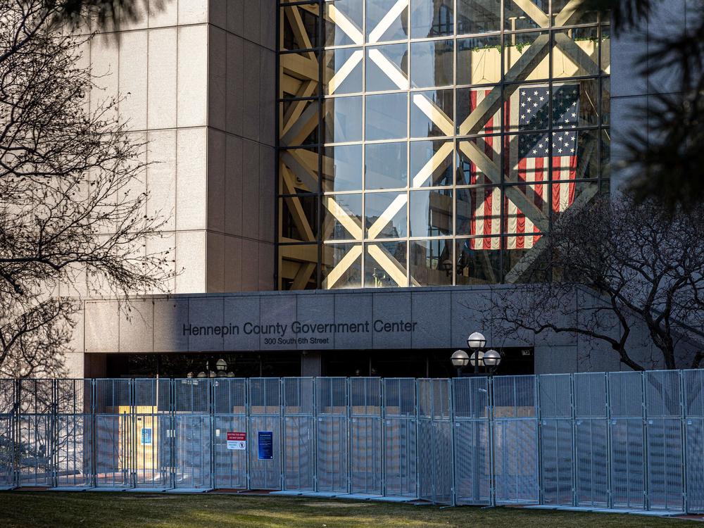 The Hennepin County Government Center is pictured on the third day of jury selection in the trial of former Minneapolis police officer Derek Chauvin on March 11. The prosecution and defense made their opening arguments on Monday morning.