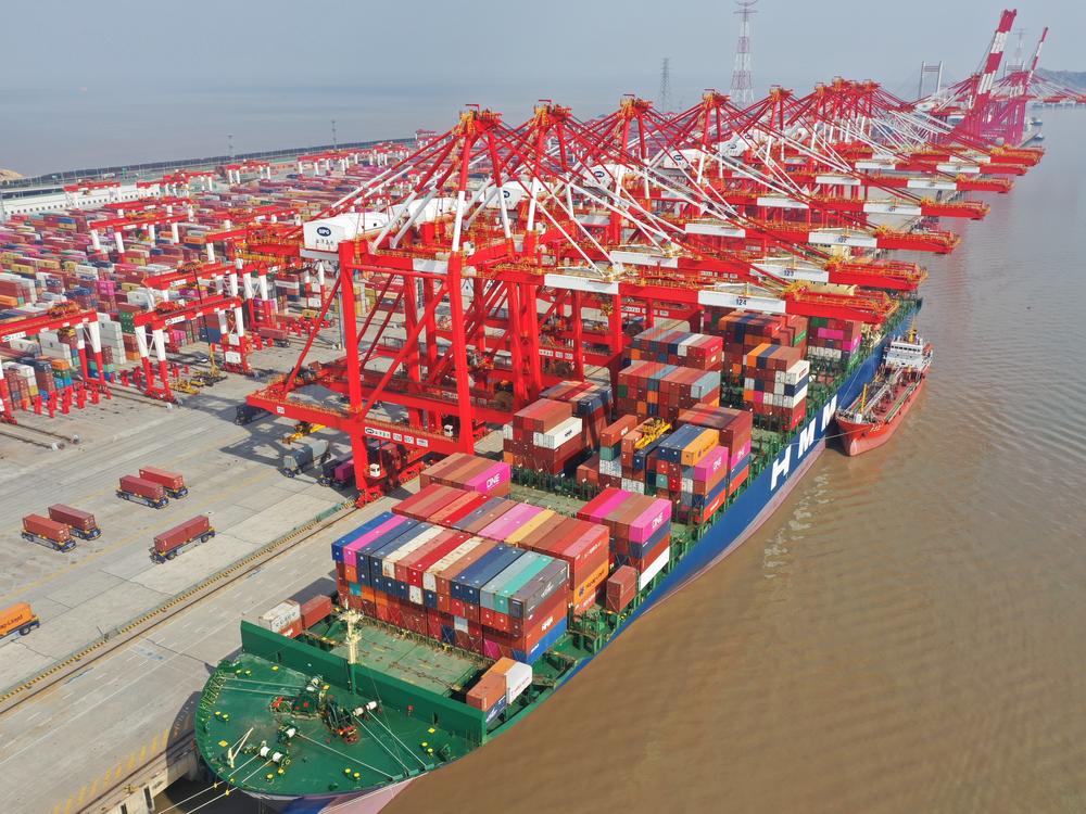 An aerial view of Yangshan Port in Shanghai in February. A prolonged shutdown of the Suez Canal could have disrupted supply chains across the globe.