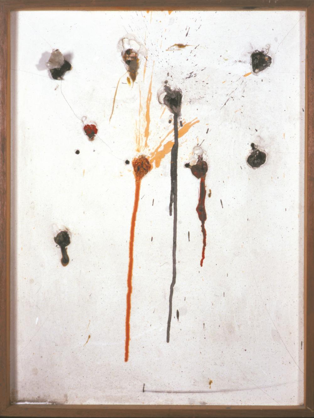 Niki de Saint Phalle<em>, Tir neuf trous - Edition MAT,</em> 1964, paint in plastic bags, embedded in plaster on wood