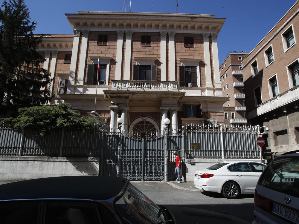 The Russian Embassy in Rome on Wednesda. Italy has ordered two Russian Embassy officials expelled and arrested an Italian Navy captain on spying charges after police caught the Italian allegedly giving classified documents to one of the Russians in exchange for money.