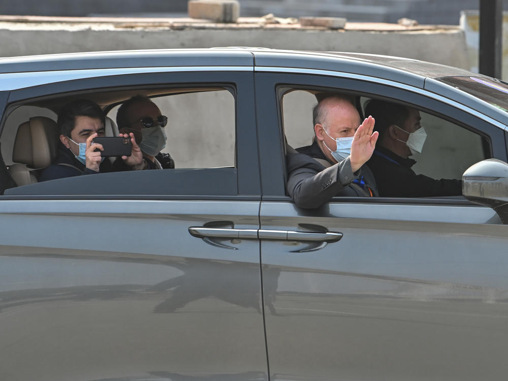 Members of the World Health Organization team investigating the origins of the coronavirus leave the Wuhan Institute of Virology in Wuhan, China, on Feb. 3.