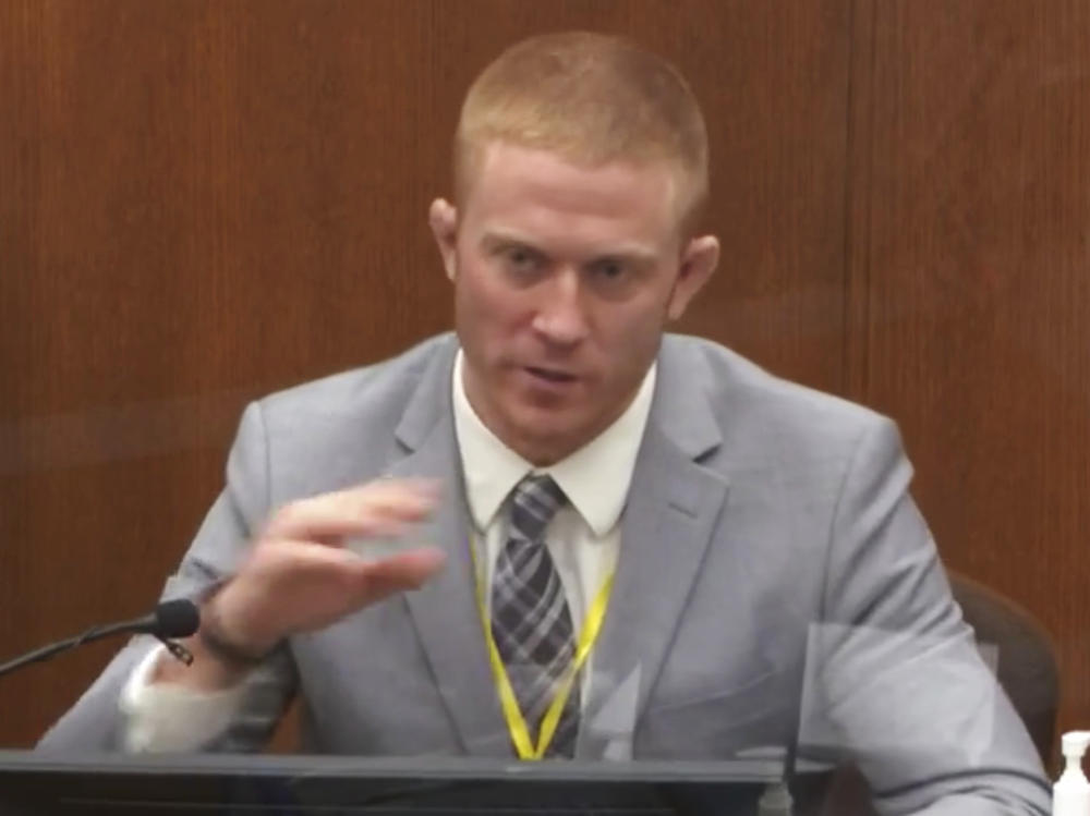 Paramedic Derek Smith testifies Thursday at the trial of Derek Chauvin in the killing of George Floyd in Minneapolis.