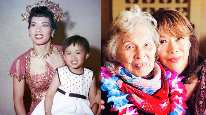Left: Dorothy Toy and her daughter Dorlie Fong in the late 1950s. Right: Toy on her 101st birthday with Fong.