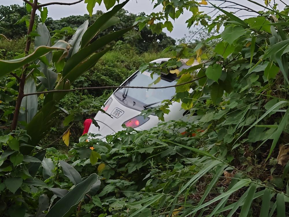 A section of the derailed train is seen cordoned off Friday near the Taroko Gorge area in Hualien.