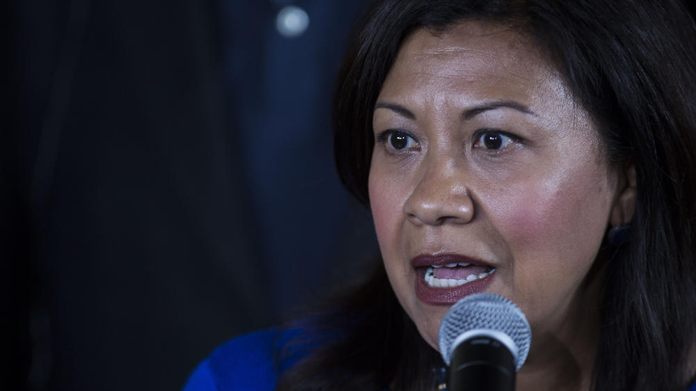 U.S. Rep. Norma Torres, D-Calif., speaks in August 2019 in Guatemala City as part of a congressional delegation exploring the causes of immigration to the U.S. from Central America.