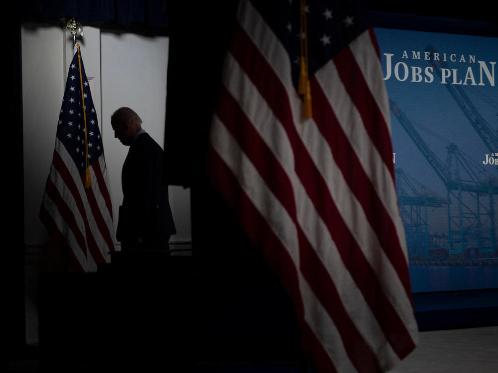 President Biden leaves after speaking about his sprawling $2.3 trillion American Jobs Plan on Wednesday.